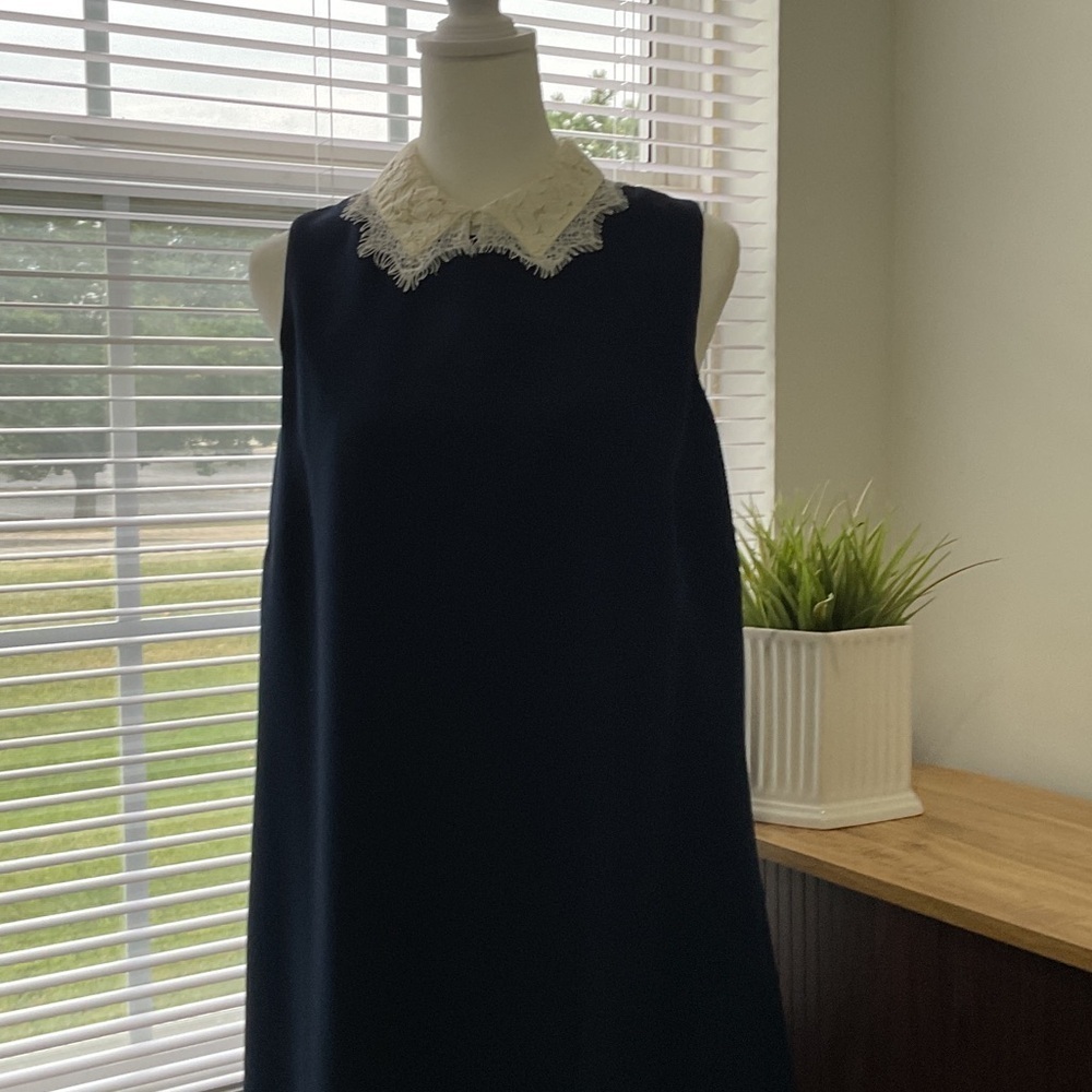 NANETTE LEPORE BLUE DREES WIITH LACE COLLAR. SIZE 8 - Picture 4 of 11
